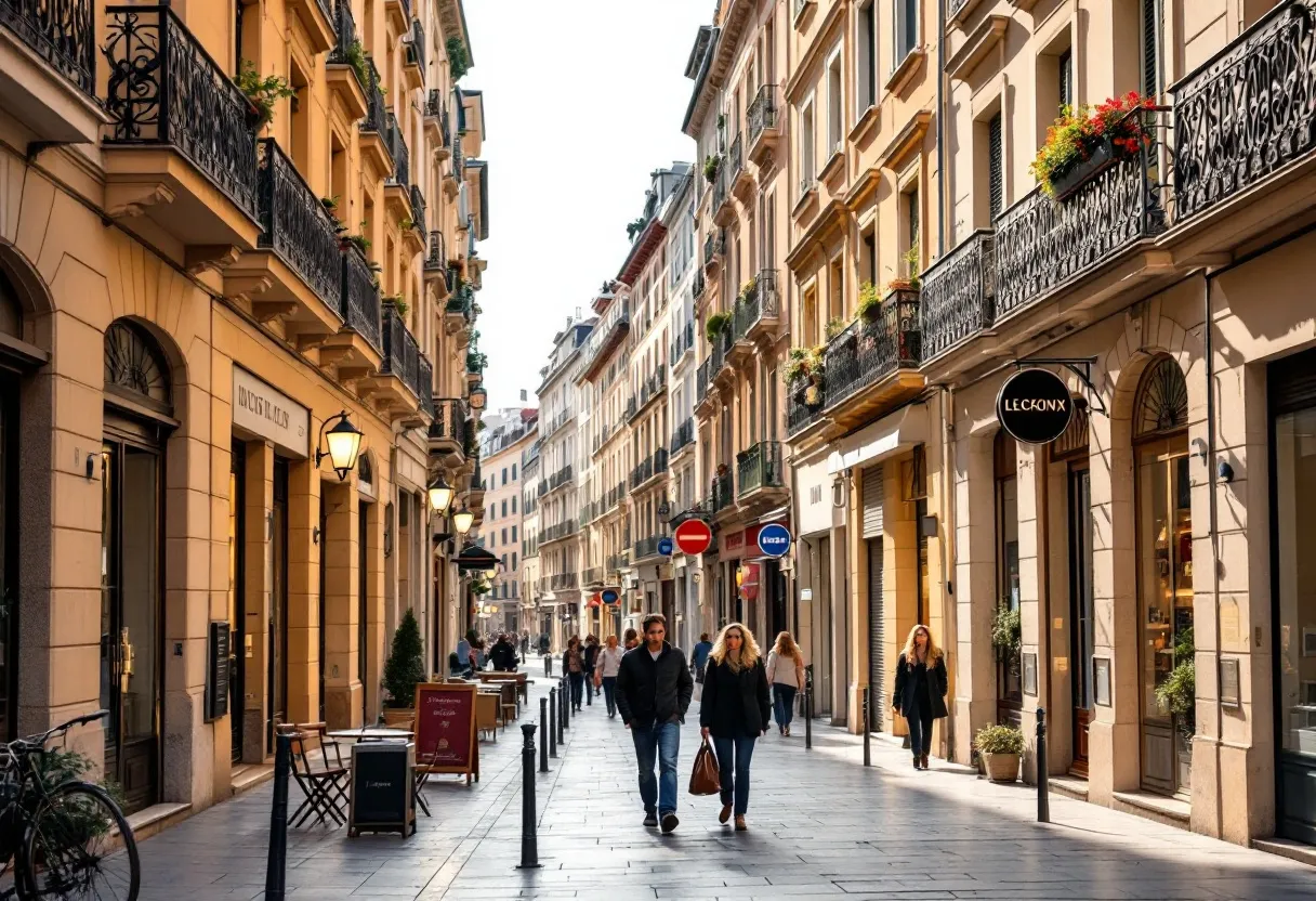 Rue commerçante de la Presqu'île à Lyon avec boutiques en rez-de-chaussée, marché clé pour l'évaluation du droit au bail