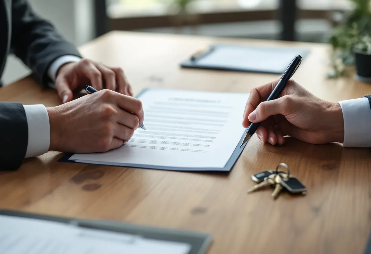 Signature d'un contrat de bail commercial lors d'une négociation amiable entre bailleur et locataire évincé