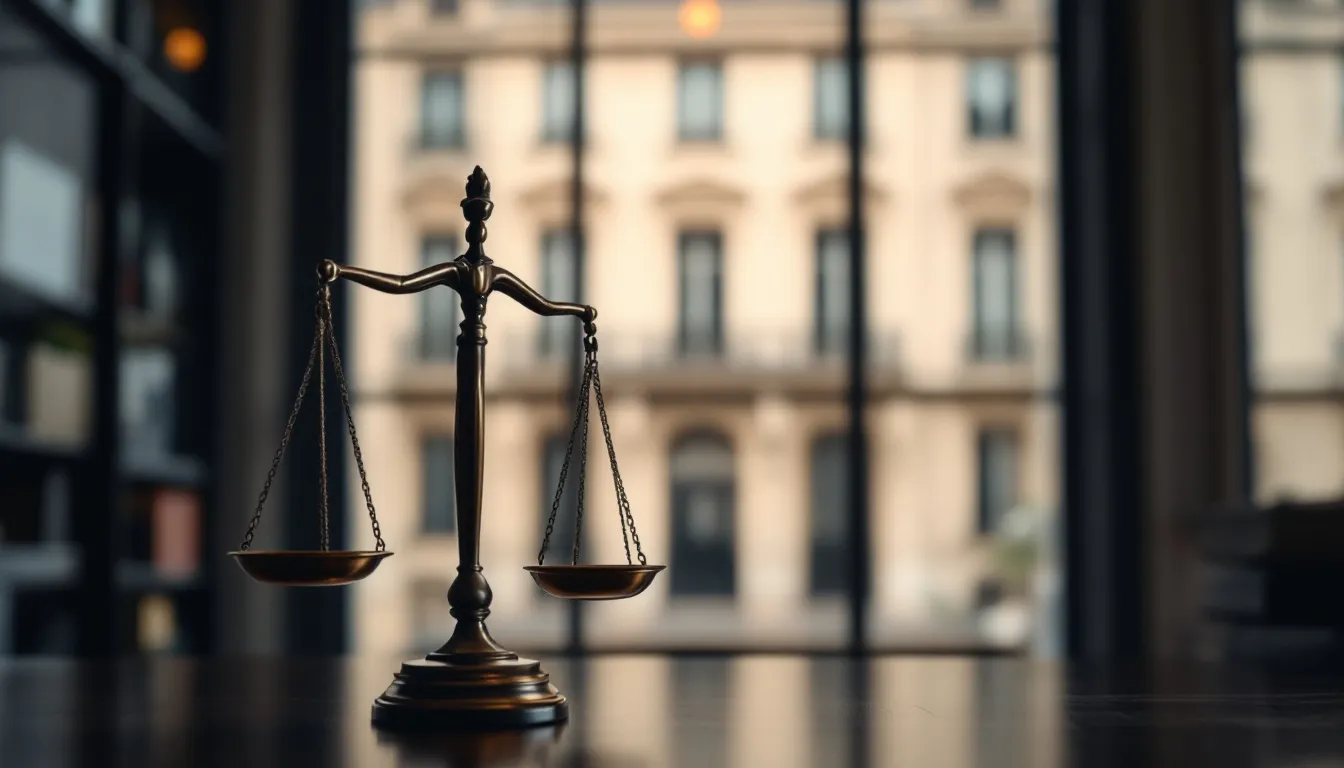 Balance de la justice devant une façade haussmannienne, juge des loyers commerciaux